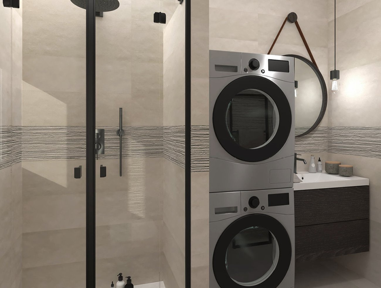 Bathroom design image in Rectangular shape, created with floor tiles SHEER and wall tiles SHEER