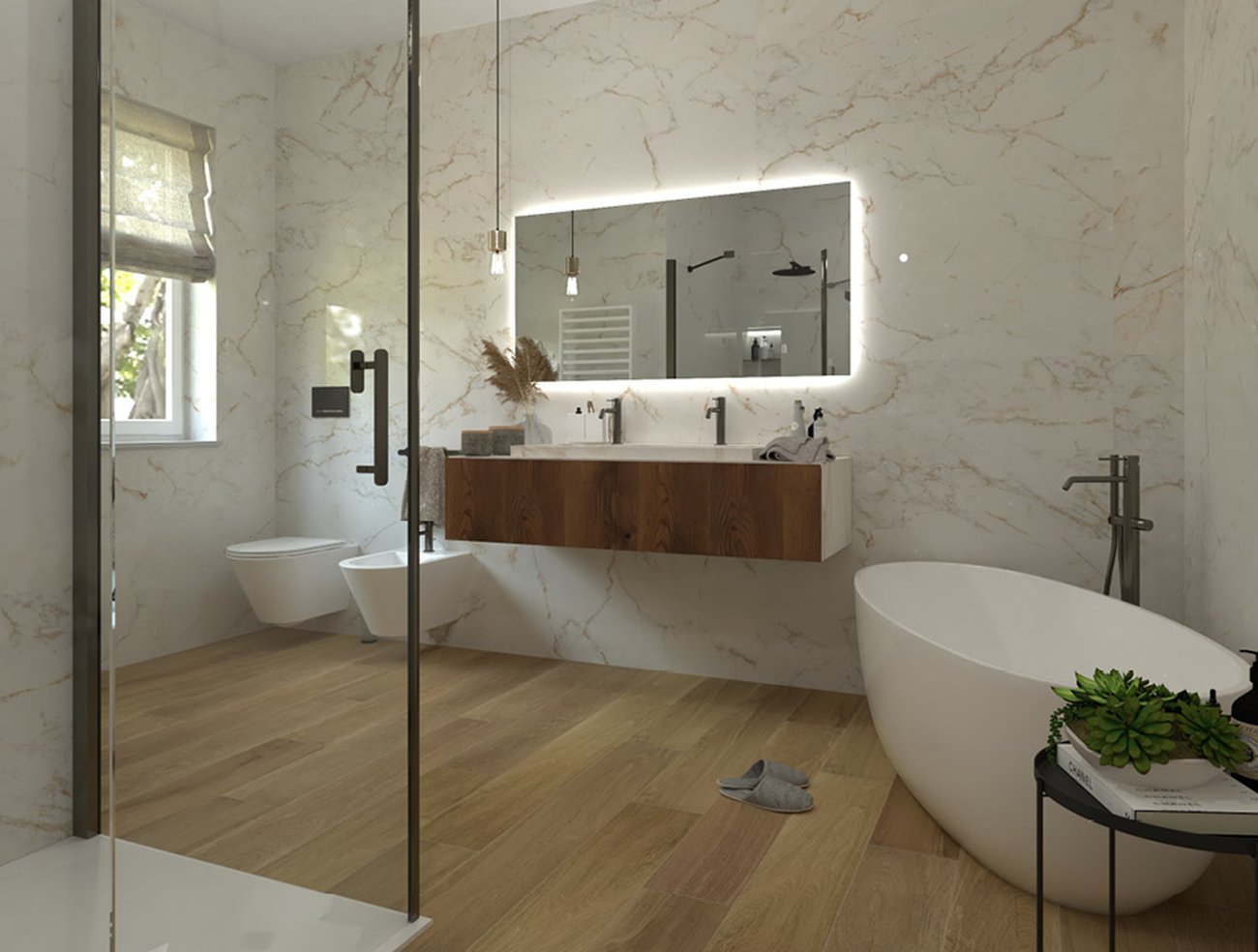 Bathroom design image in Rectangular shape, created with floor tiles FAPNEST and wall tiles ROMA GOLD