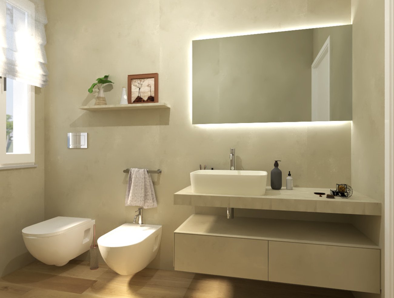 Bathroom design image in Rectangular shape, created with floor tiles FAPNEST and wall tiles FAP MAXXI 120x278