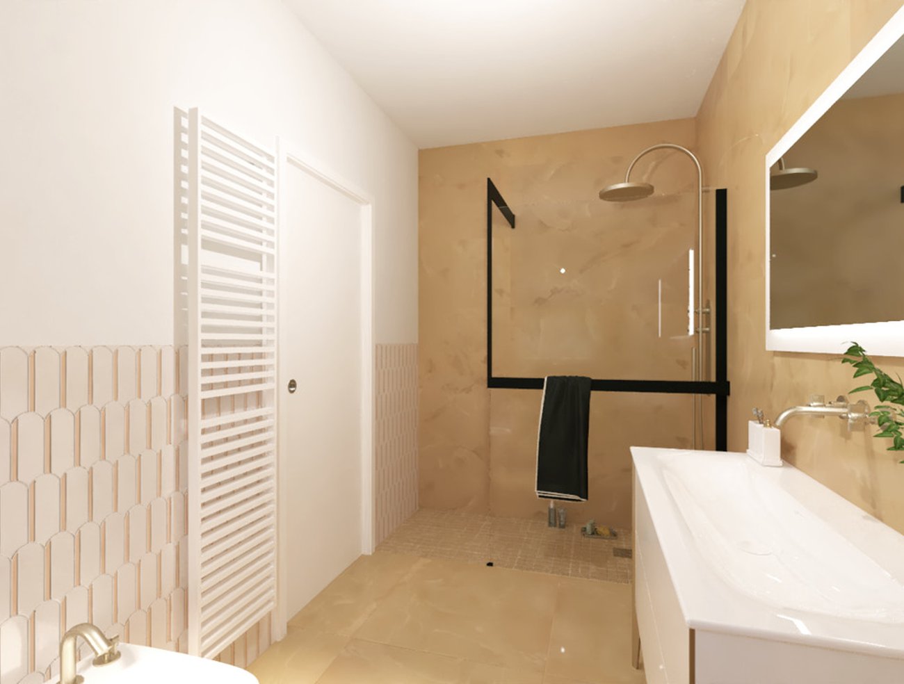 Bathroom design image in Rectangular shape, created with floor tiles ROMA GOLD and wall tiles ROMA GOLD
