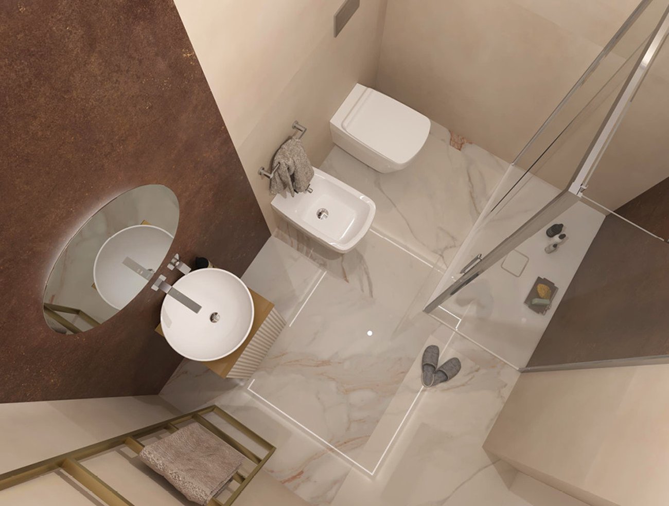Bathroom design image in Rectangular shape, created with floor tiles ROMA GOLD and wall tiles MILANO MOOD