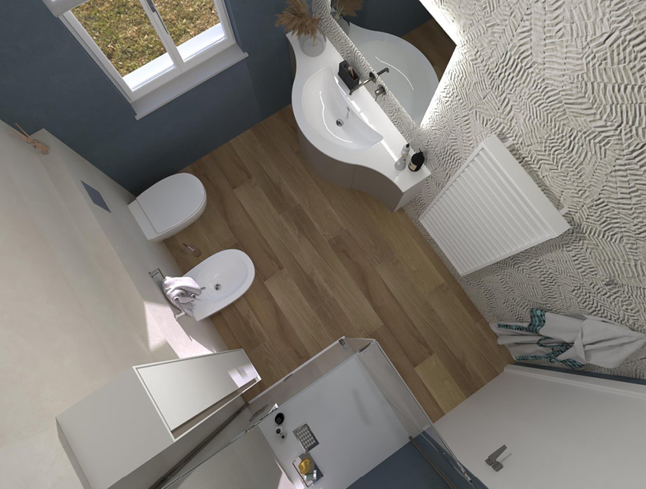 Bathroom design image in Rectangular shape, created with floor tiles FAPNEST and wall tiles BLOOM
