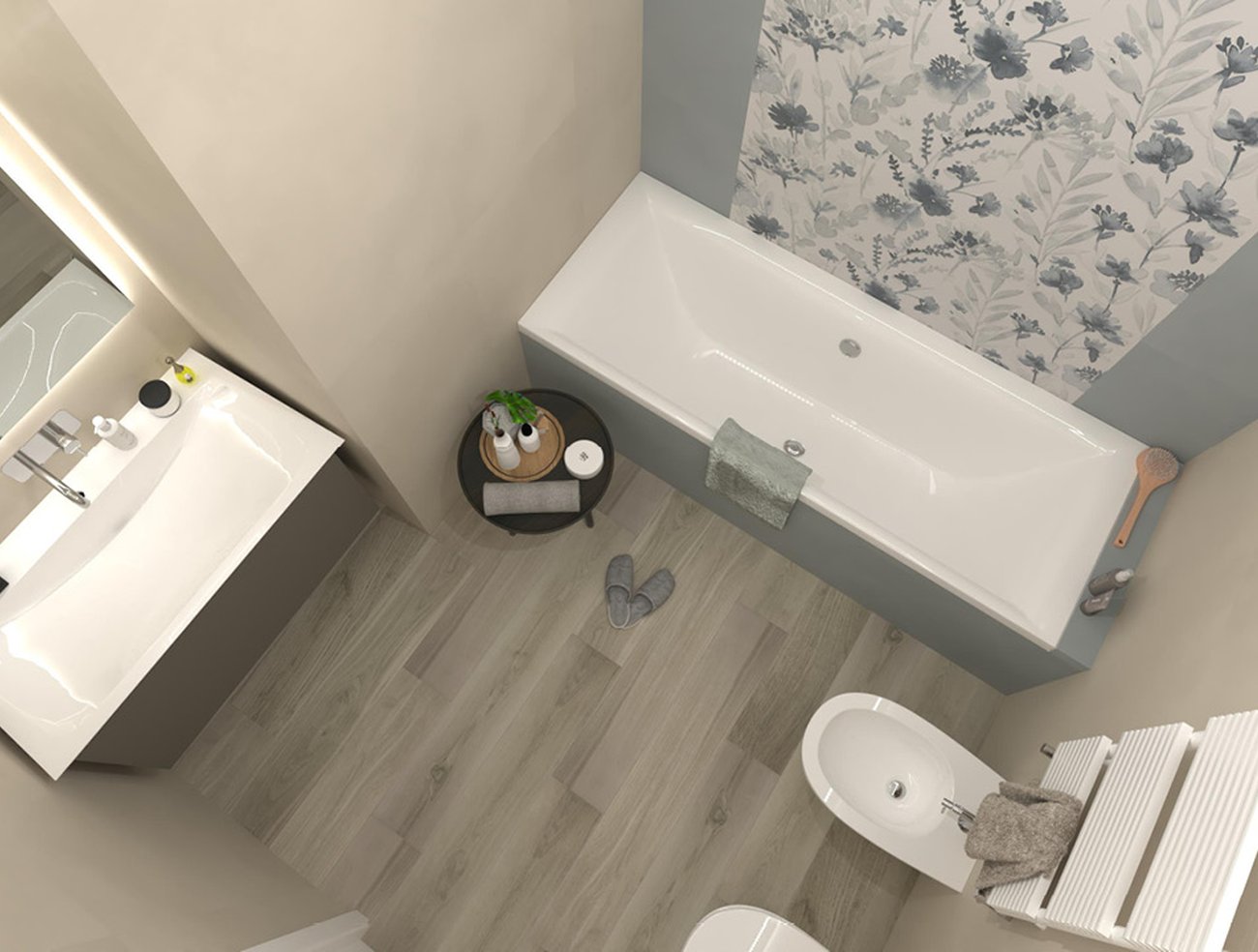 Bathroom design image in Rectangular shape, created with floor tiles FAPNEST and wall tiles MILANO MOOD