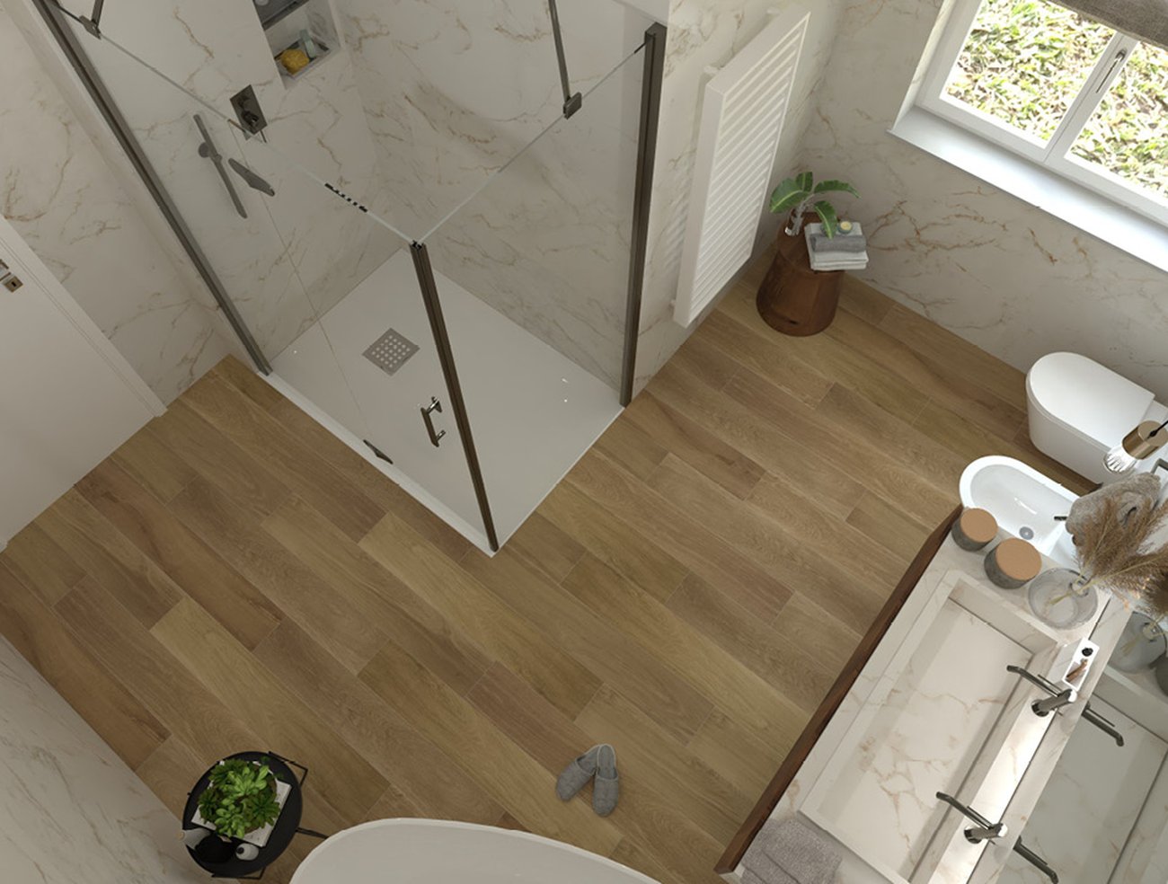 Bathroom design image in Rectangular shape, created with floor tiles FAPNEST and wall tiles ROMA GOLD
