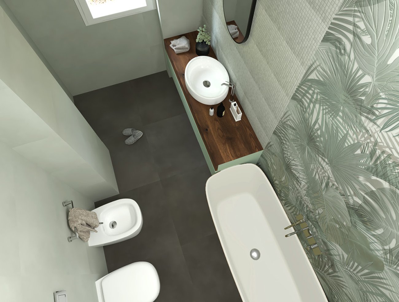 Bathroom design image in Rectangular shape, created with floor tiles MILANO MOOD and wall tiles MILANO MOOD