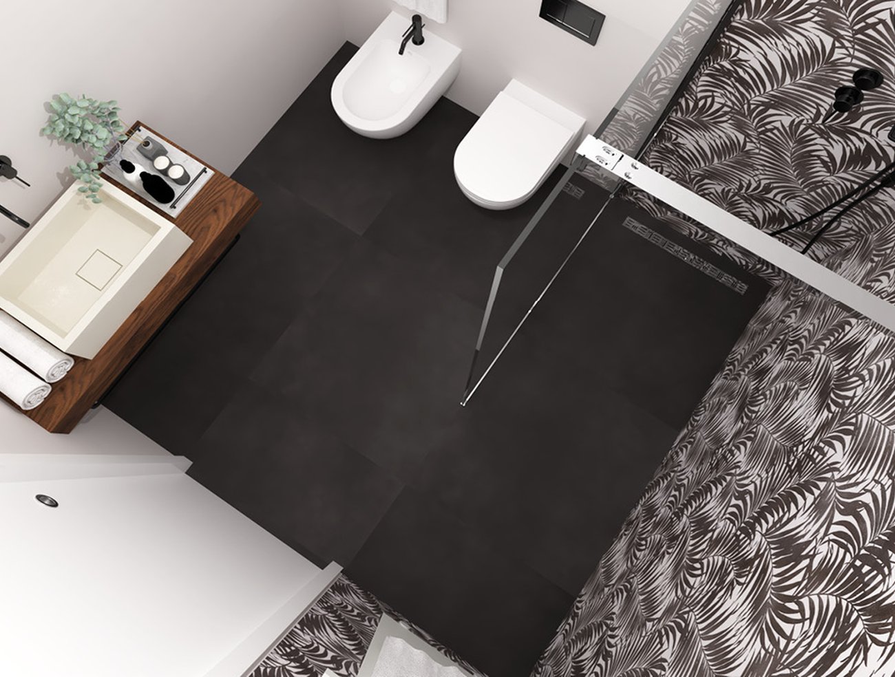 Bathroom design image in Squared shape, created with floor tiles MILANO MOOD and wall tiles MILANO MOOD