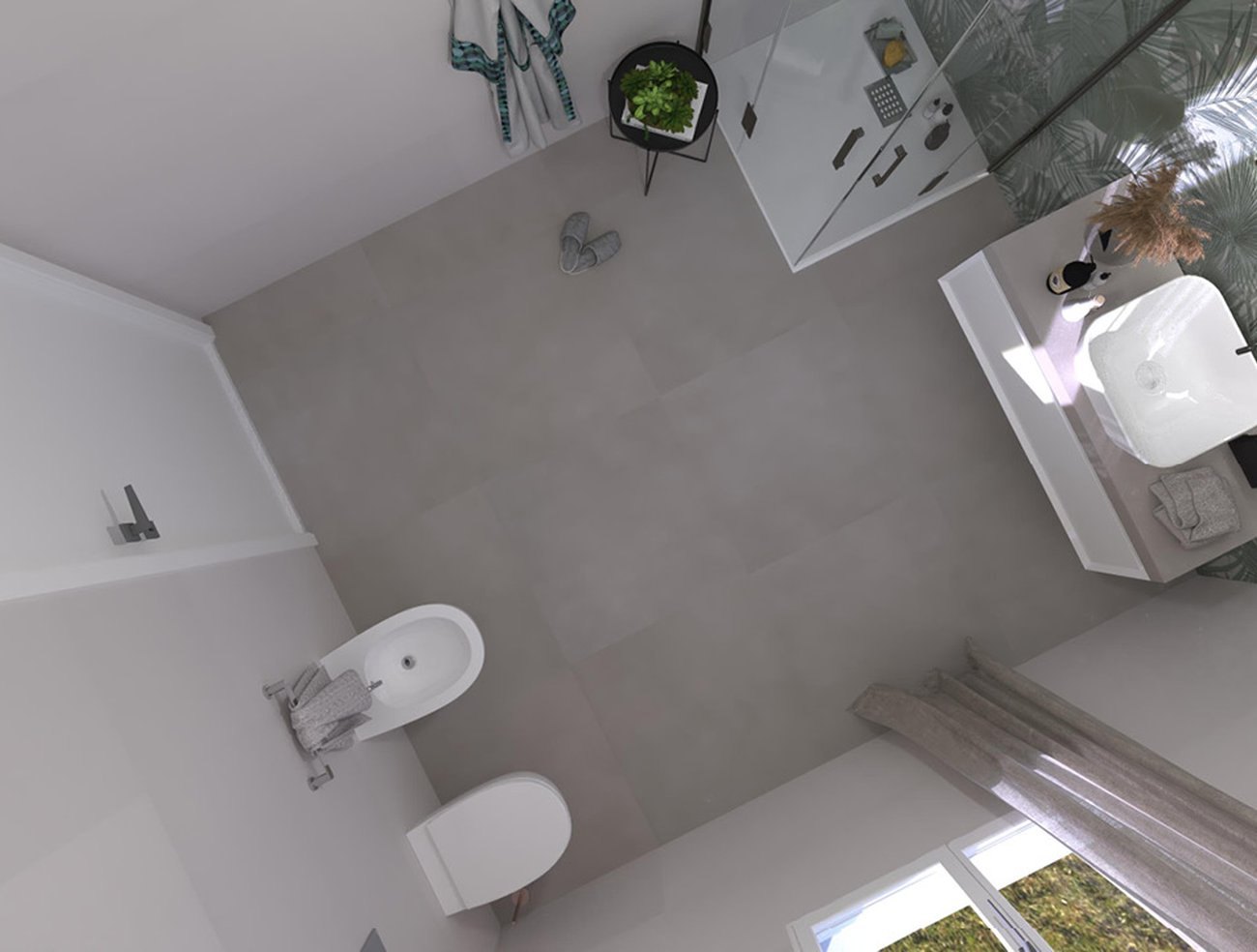 Bathroom design image in Squared shape, created with floor tiles MILANO&FLOOR and wall tiles MILANO MOOD