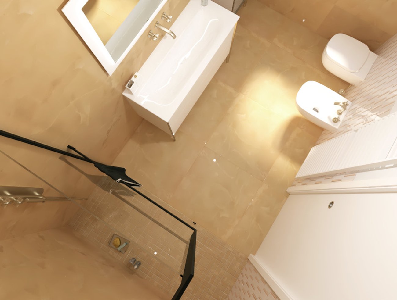 Bathroom design image in Rectangular shape, created with floor tiles ROMA GOLD and wall tiles ROMA GOLD