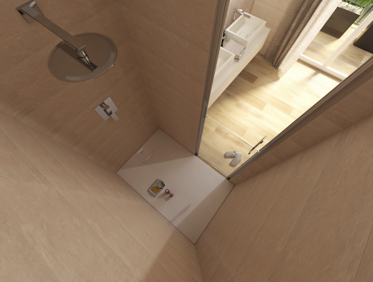 Bathroom design image in Squared shape, created with floor tiles FAPNEST and wall tiles MAKU