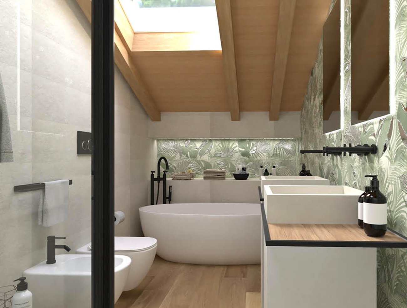 Bathroom design image in Rectangular shape, created with floor tiles FAPNEST and wall tiles DECO&MORE