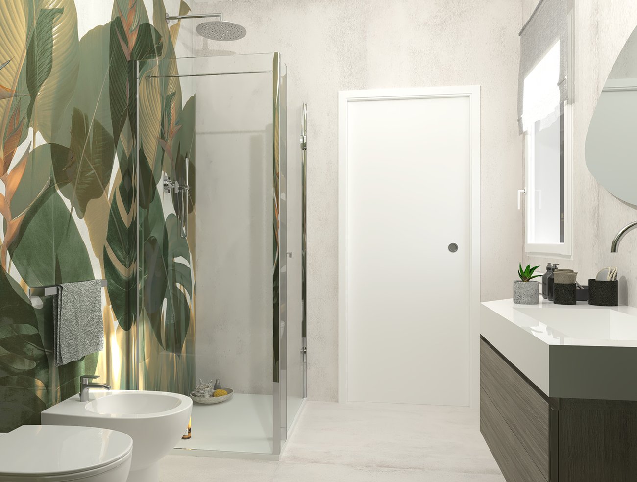 Bathroom design image in Squared shape, created with floor tiles YLICO and wall tiles YLICO