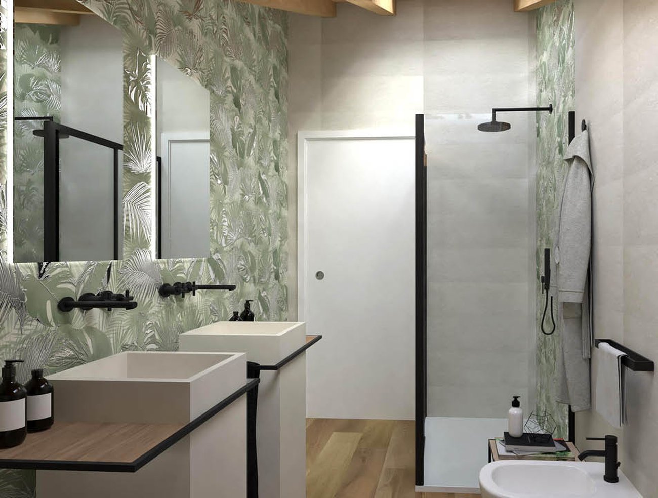 Bathroom design image in Rectangular shape, created with floor tiles FAPNEST and wall tiles DECO&MORE
