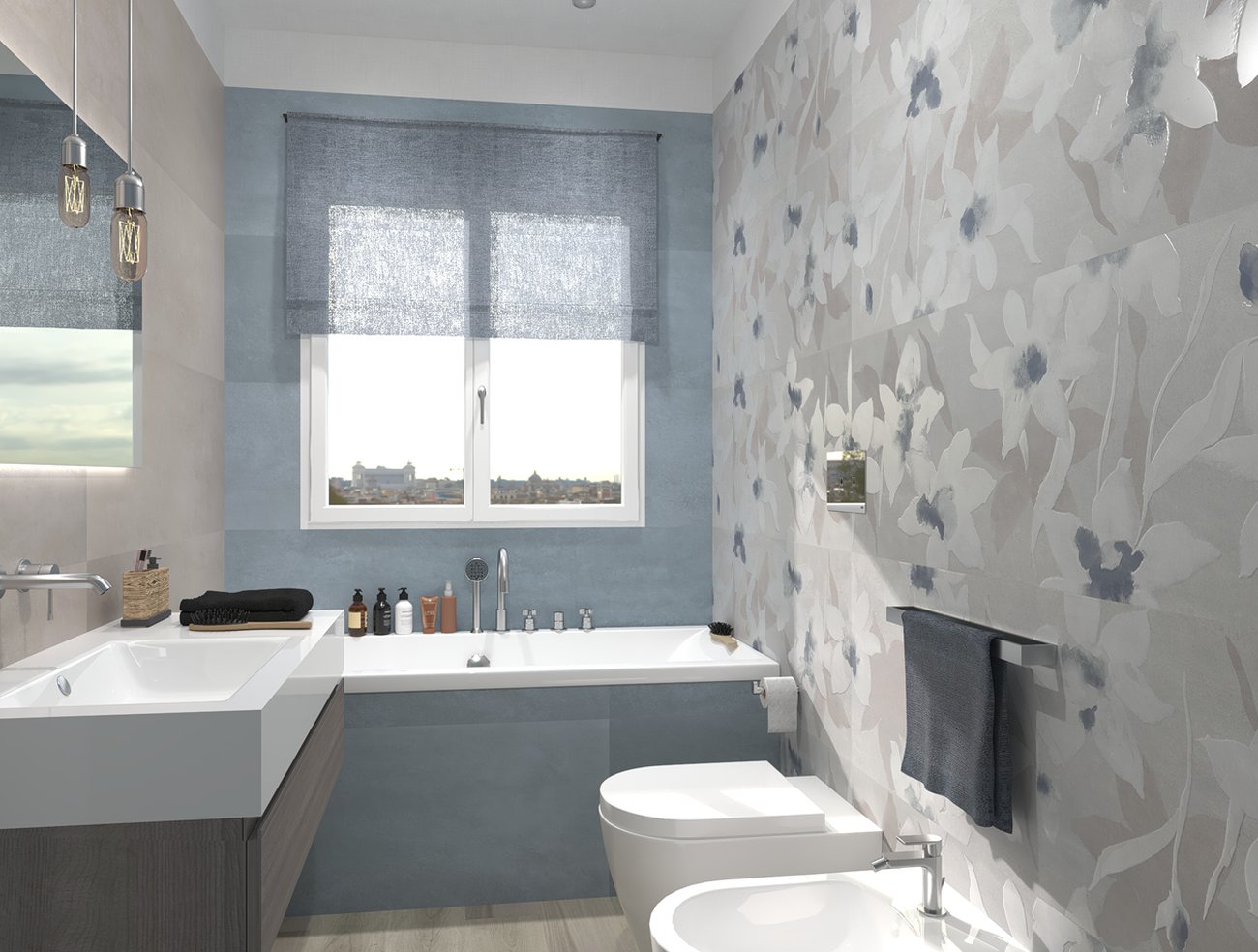 Bathroom design image in Rectangular shape, created with floor tiles FAPNEST and wall tiles YLICO
