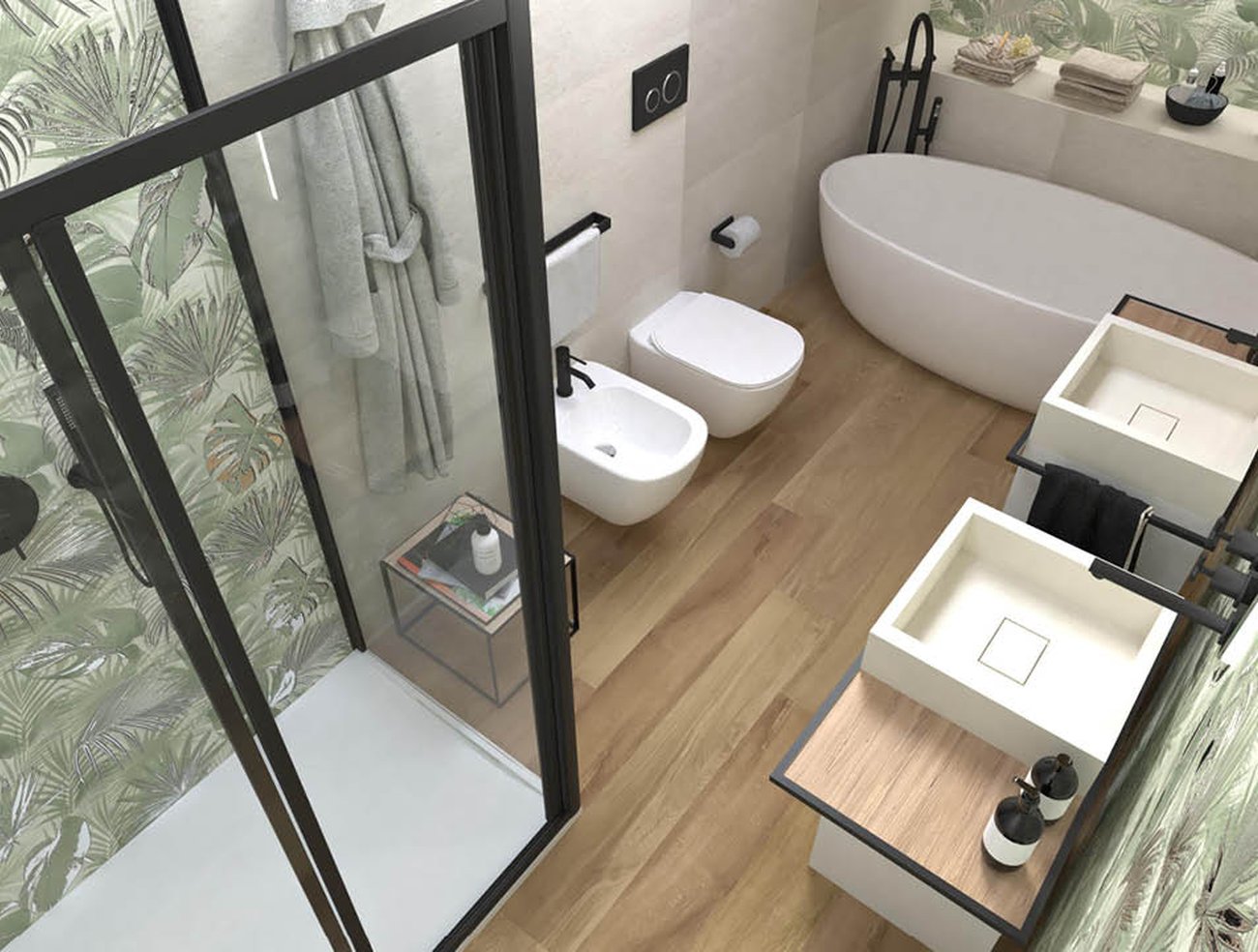 Bathroom design image in Rectangular shape, created with floor tiles FAPNEST and wall tiles DECO&MORE