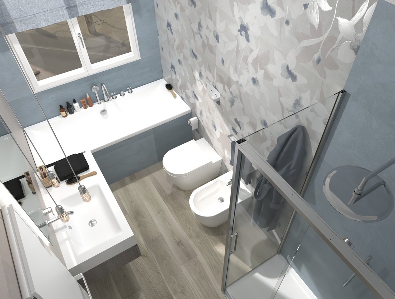 Bathroom design image in Rectangular shape, created with floor tiles FAPNEST and wall tiles YLICO