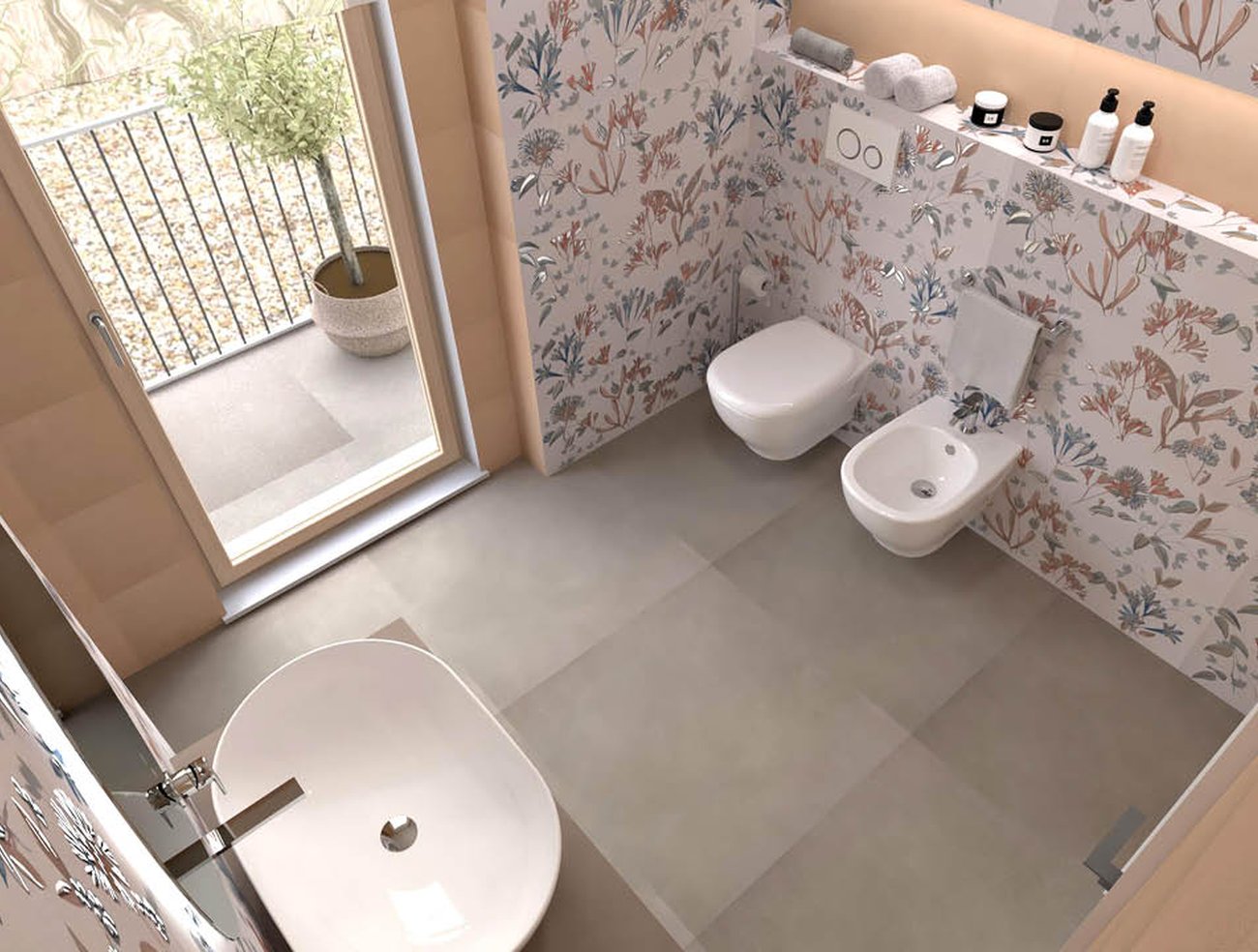 Bathroom design image in Rectangular shape, created with floor tiles SUMMER and wall tiles DECO&MORE, SUMMER