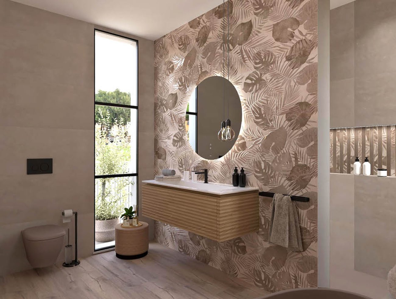 Bathroom design image in Squared shape, created with floor tiles ROOTS and wall tiles YLICO