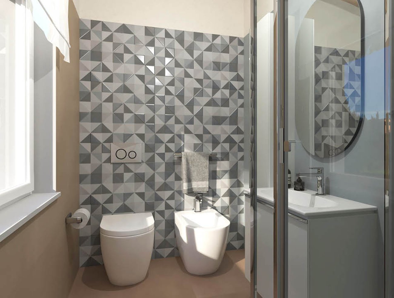 Bathroom design image in Rectangular shape, created with floor tiles MILANO MOOD and wall tiles MILANO MOOD