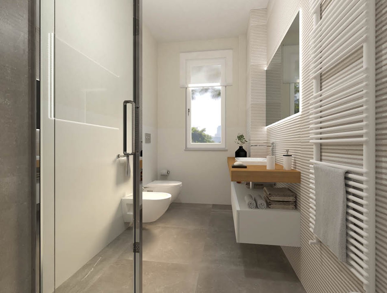 Image du projet de salle de bains de forme Rectangulaire, réalisée avec des carreaux de sol MAKU et carreaux muraux LUMINA SAND ART, MAKU