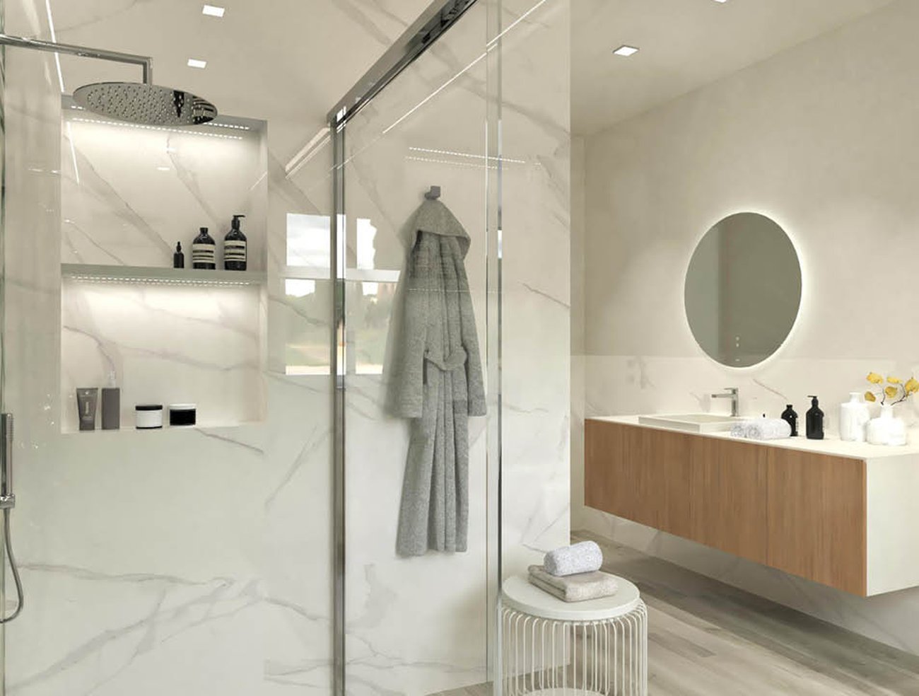 Bathroom design image in Rectangular shape, created with floor tiles FAPNEST and wall tiles ROMA DIAMOND, BLOOM