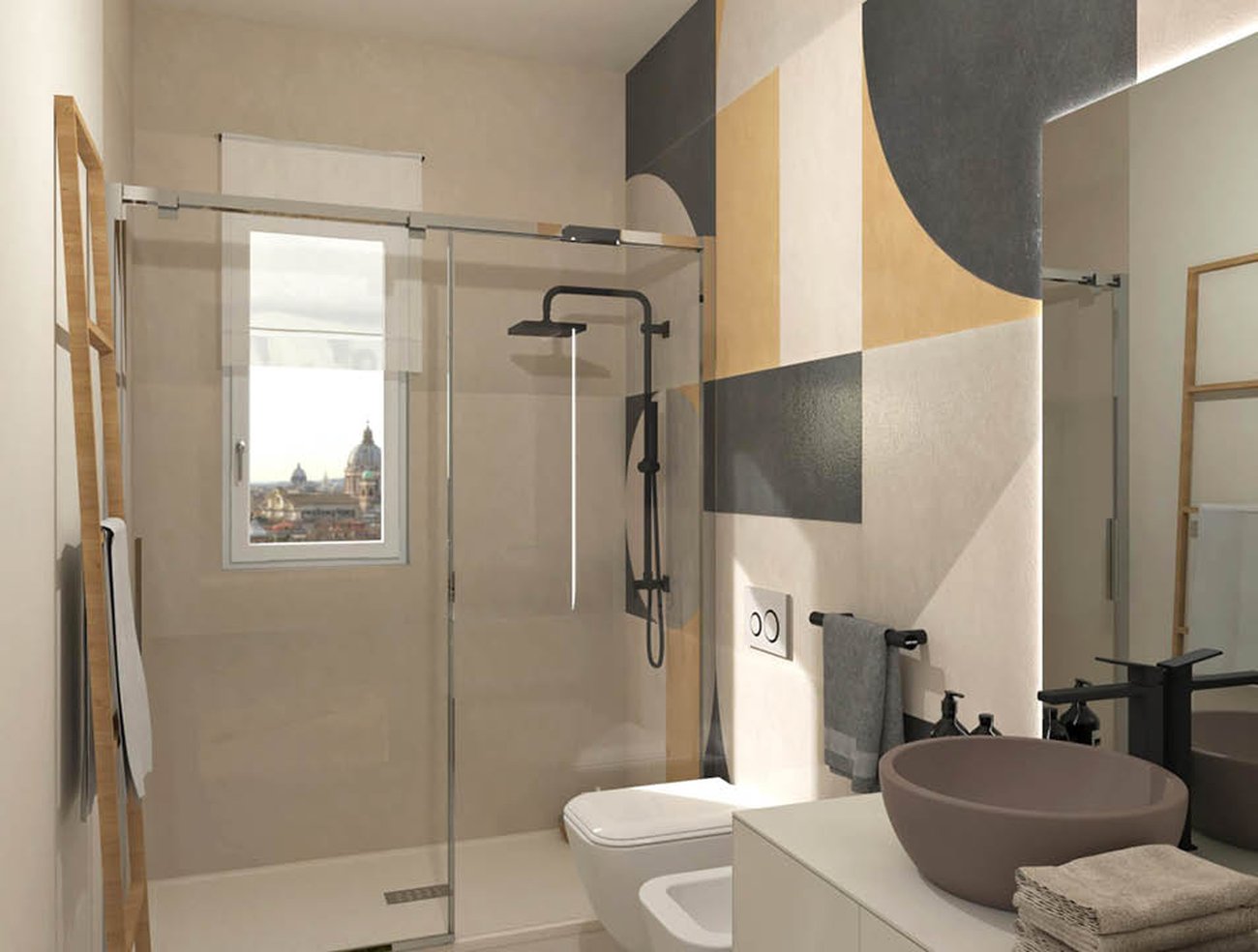 Bathroom design image in Rectangular shape, created with floor tiles SHEER and wall tiles SHEER, FAP MURALS