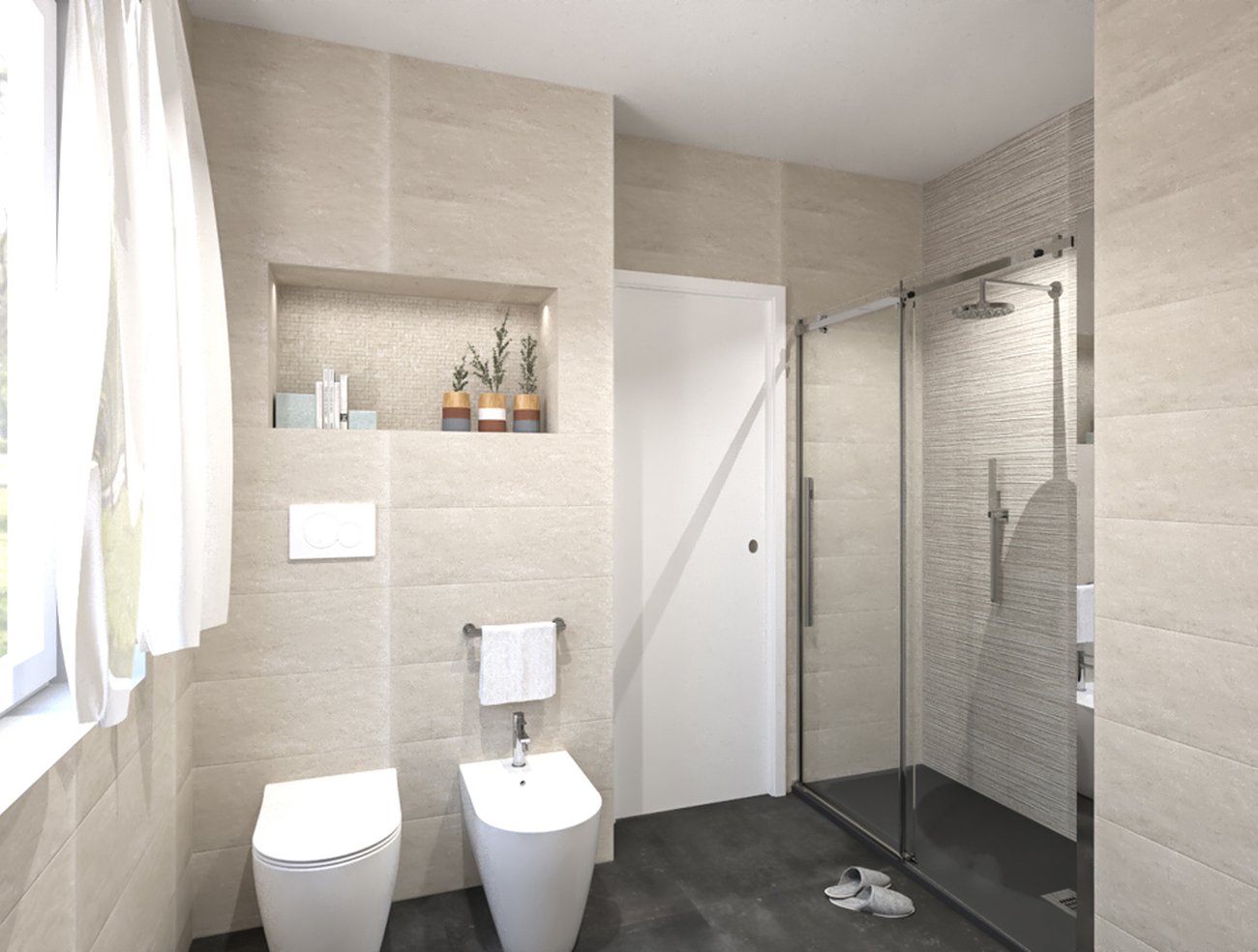 Bathroom design image in Rectangular shape, created with floor tiles MAKU and wall tiles MAKU