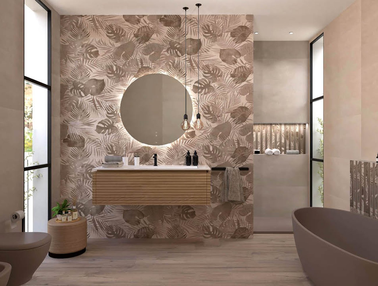 Bathroom design image in Squared shape, created with floor tiles ROOTS and wall tiles YLICO