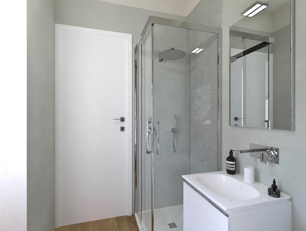 Bathroom design image in Squared shape, created with floor tiles FAPNEST and wall tiles MILANO MOOD