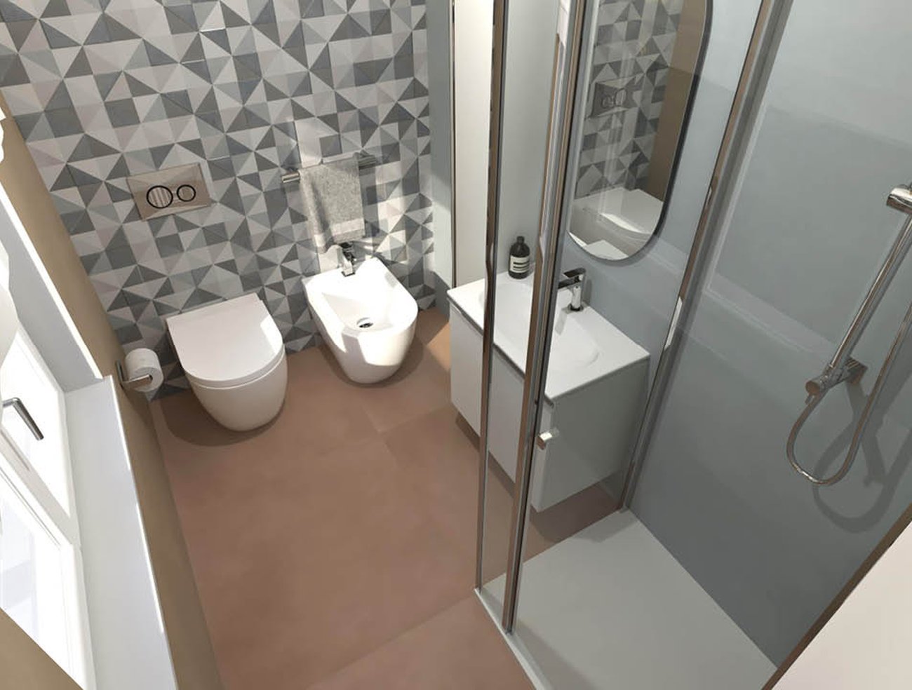 Bathroom design image in Rectangular shape, created with floor tiles MILANO MOOD and wall tiles MILANO MOOD