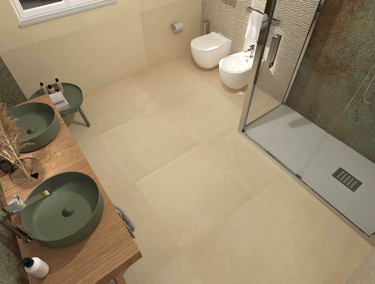 Bathroom design image in Squared shape, created with floor tiles SHEER and wall tiles SHEER