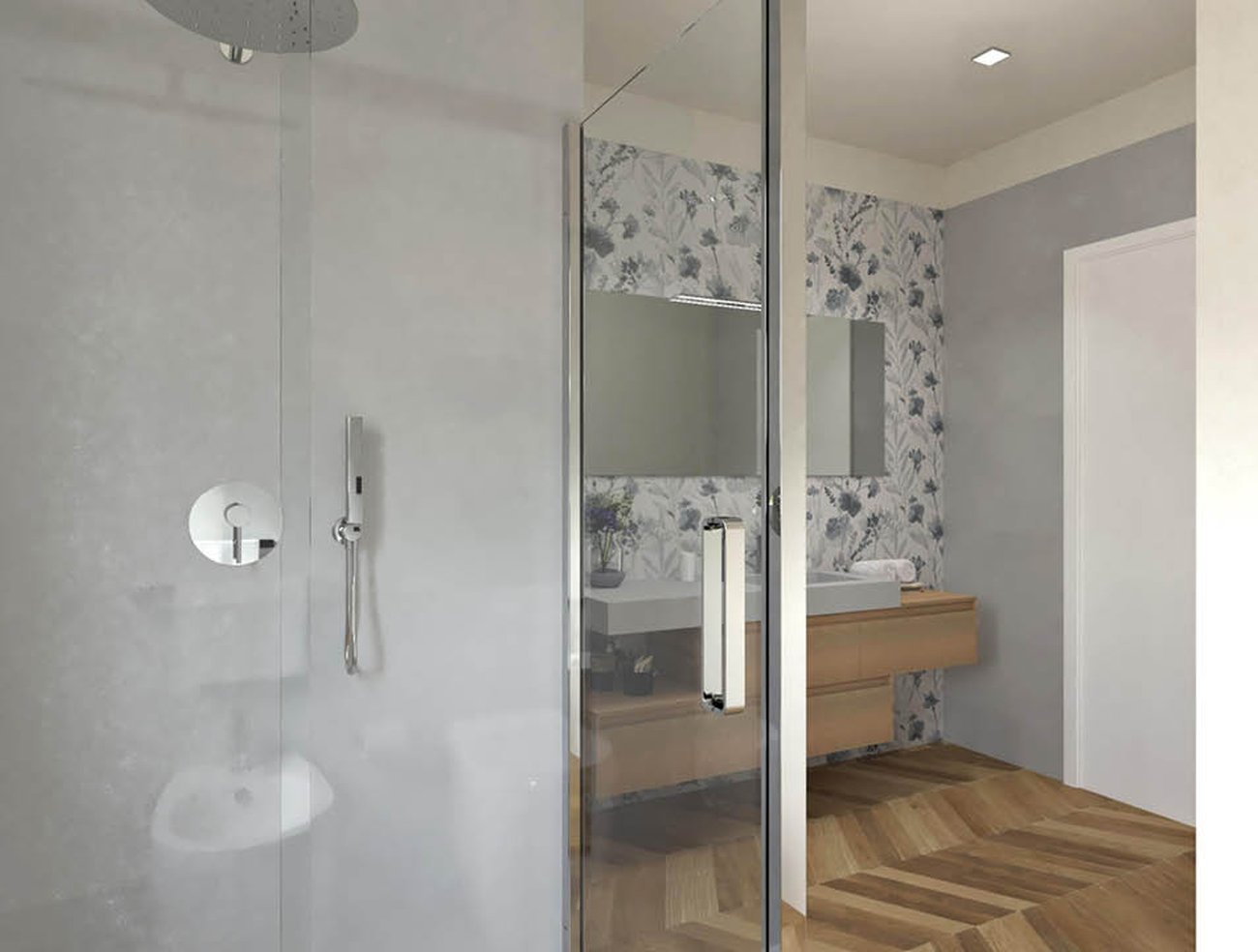 Bathroom design image in Squared shape, created with floor tiles FAPNEST and wall tiles MILANO MOOD