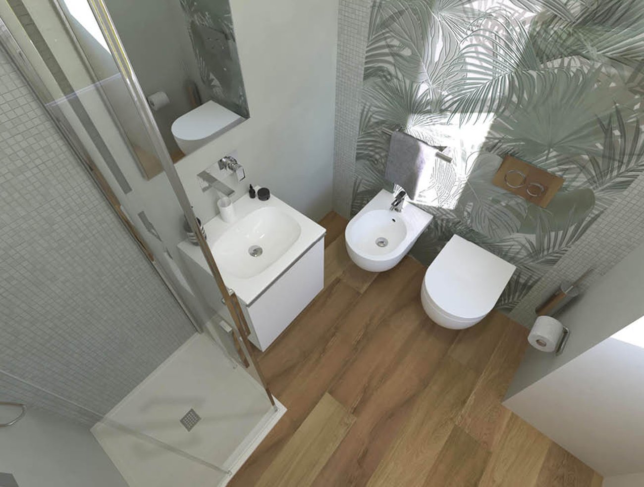 Bathroom design image in Squared shape, created with floor tiles FAPNEST and wall tiles MILANO MOOD