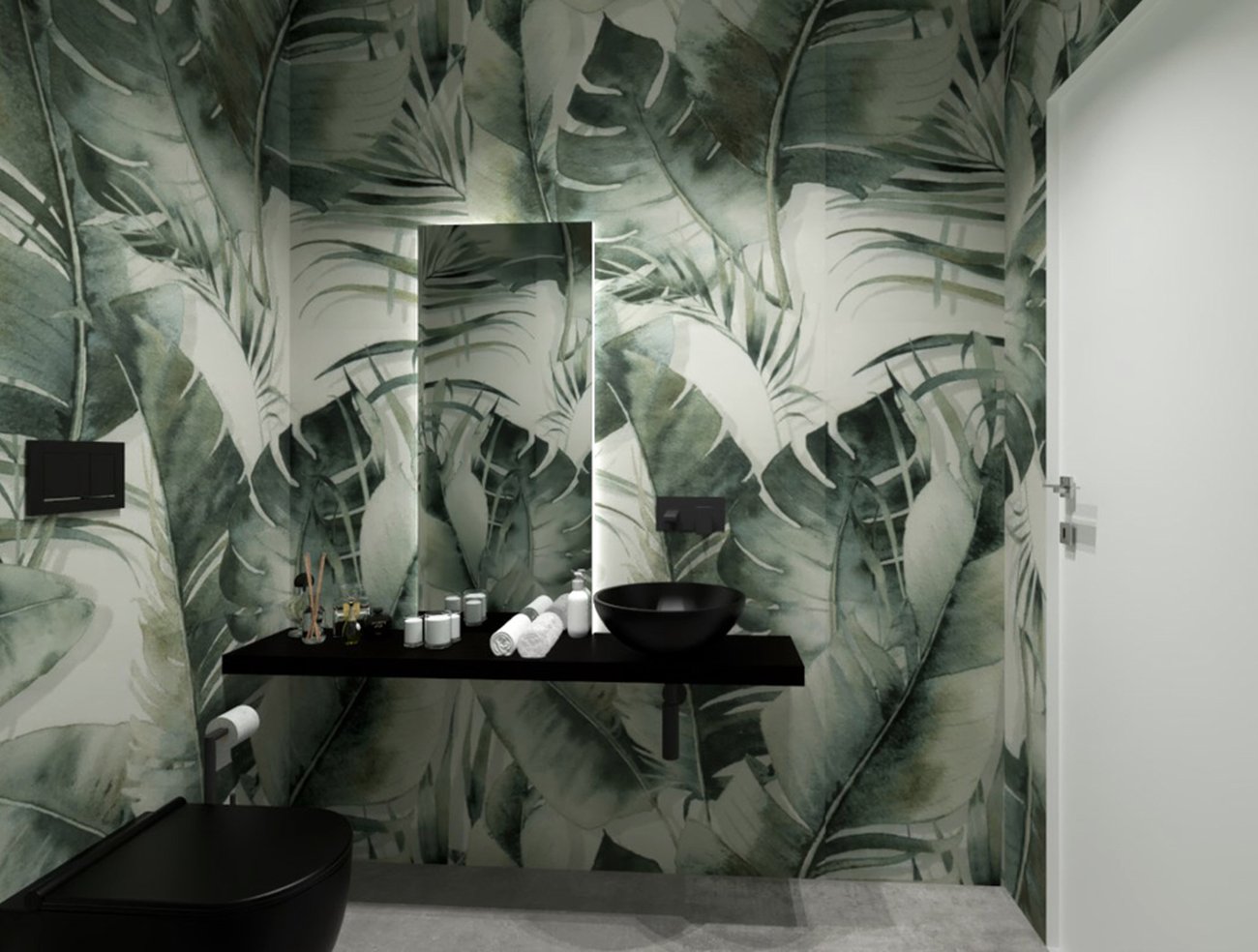 Bathroom design image in Rectangular shape, created with floor tiles MAKU and wall tiles BLOOM