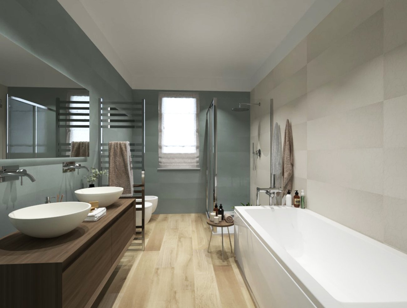 Bathroom design image in Rectangular shape, created with floor tiles FAPNEST and wall tiles SUMMER