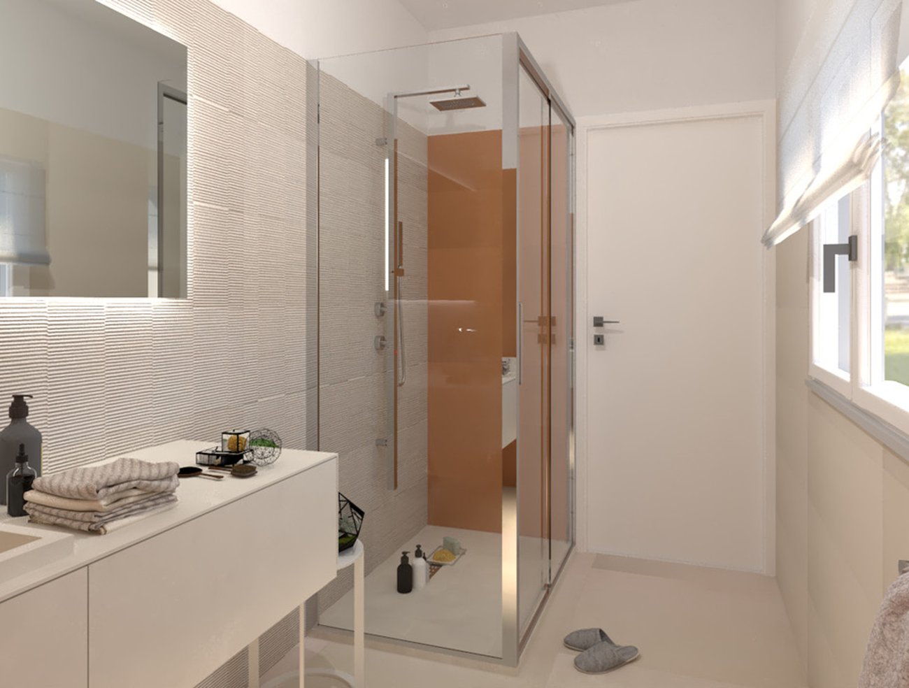 Bathroom design image in Rectangular shape, created with floor tiles SUMMER and wall tiles SUMMER