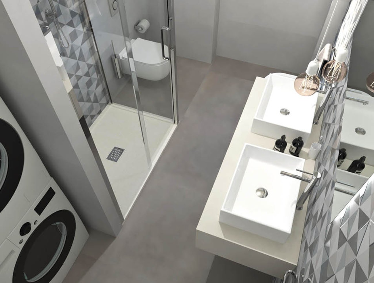Bathroom design image in Rectangular shape, created with floor tiles MILANO MOOD and wall tiles MILANO MOOD