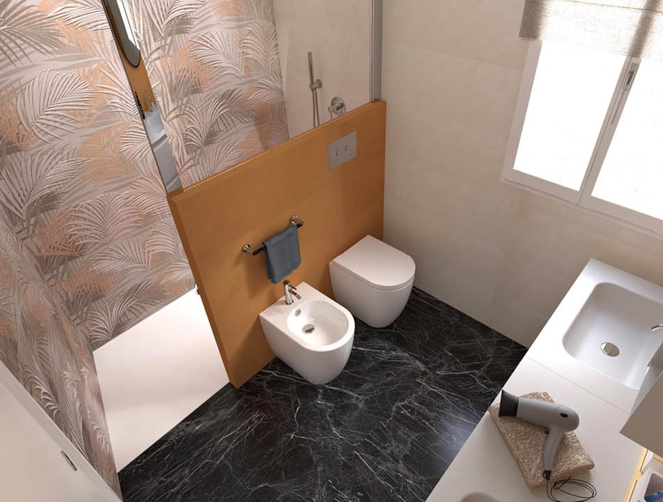 Bathroom design image in Squared shape, created with floor tiles ROMA DIAMOND and wall tiles DECO&MORE