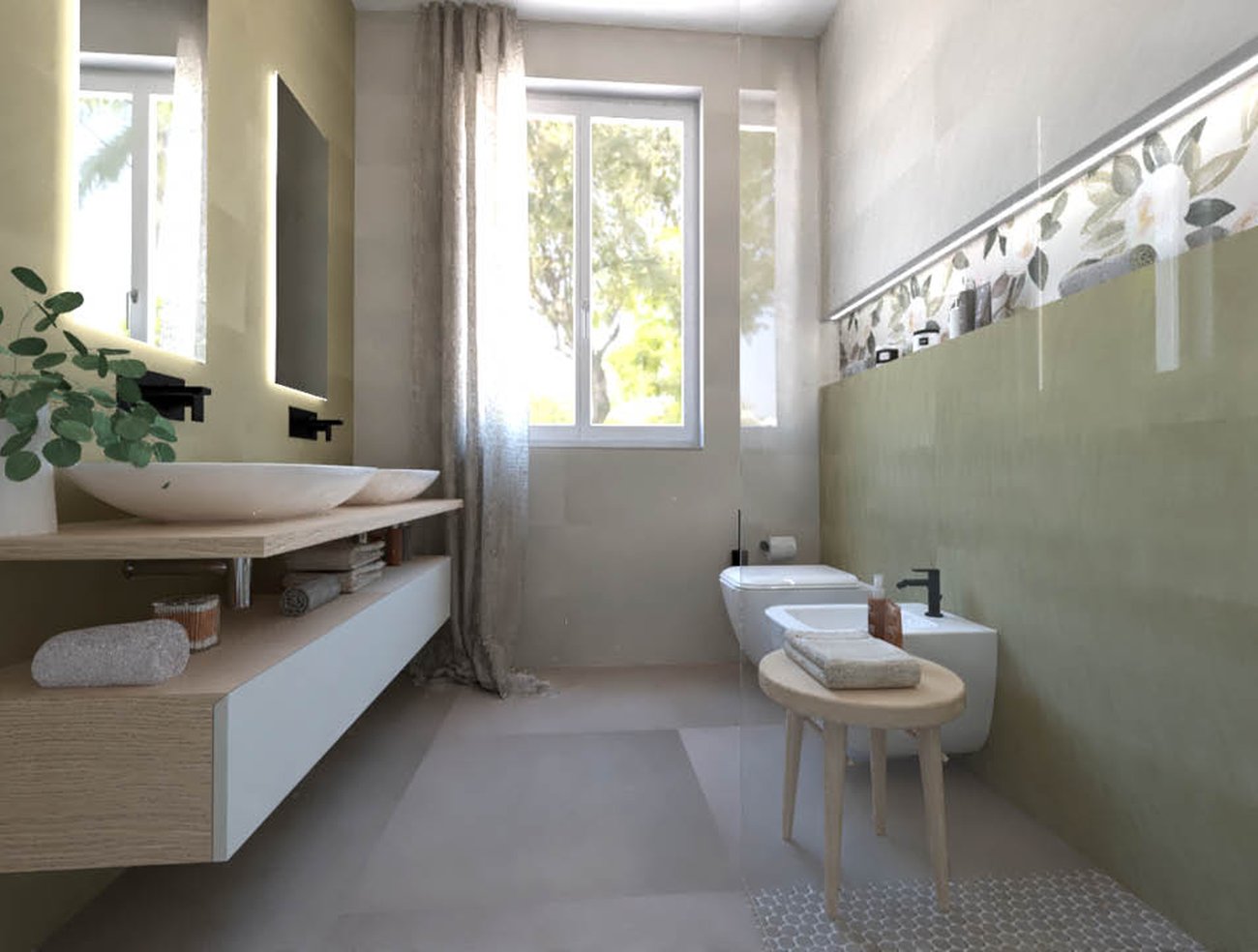 Bathroom design image in Rectangular shape, created with floor tiles SUMMER and wall tiles SUMMER