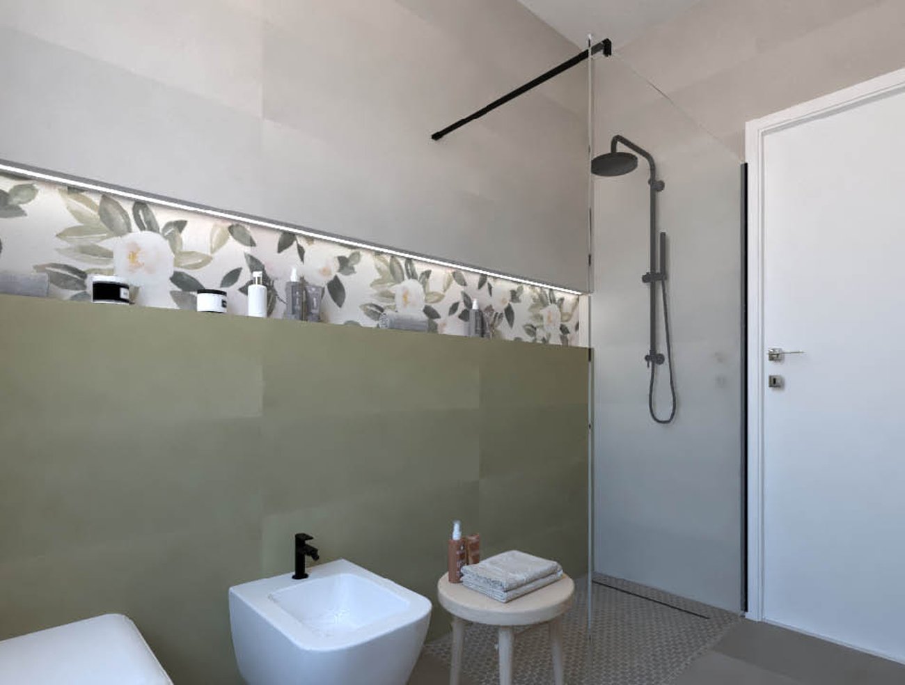Bathroom design image in Rectangular shape, created with floor tiles SUMMER and wall tiles SUMMER
