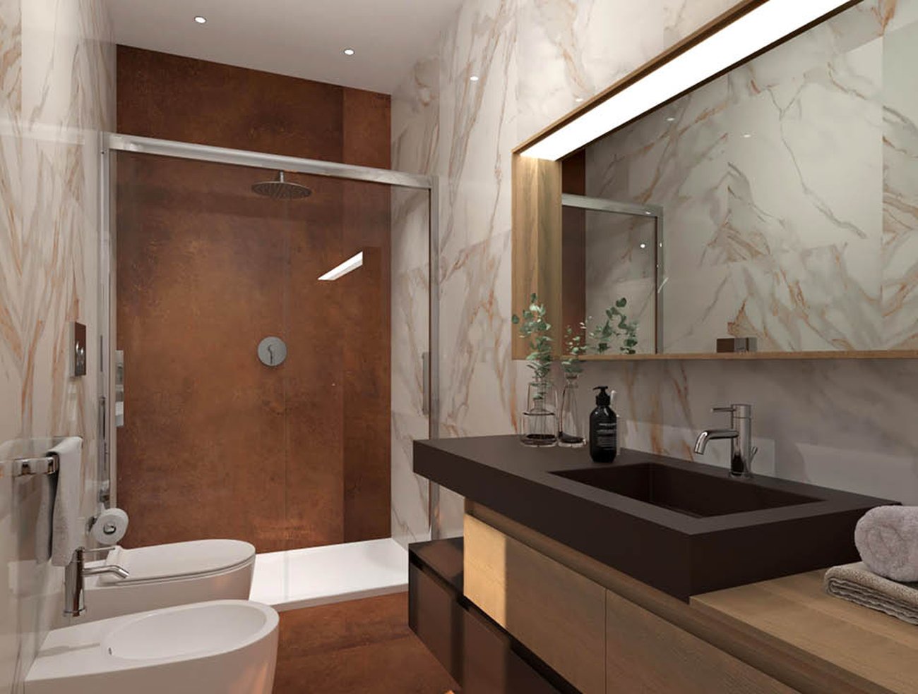 Bathroom design image in Rectangular shape, created with floor tiles  and wall tiles ROMA GOLD
