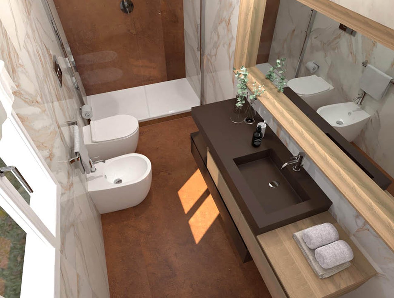 Bathroom design image in Rectangular shape, created with floor tiles  and wall tiles ROMA GOLD