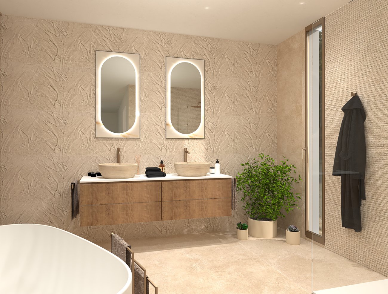 Bathroom design image in Squared shape, created with floor tiles NOBU and wall tiles NOBU