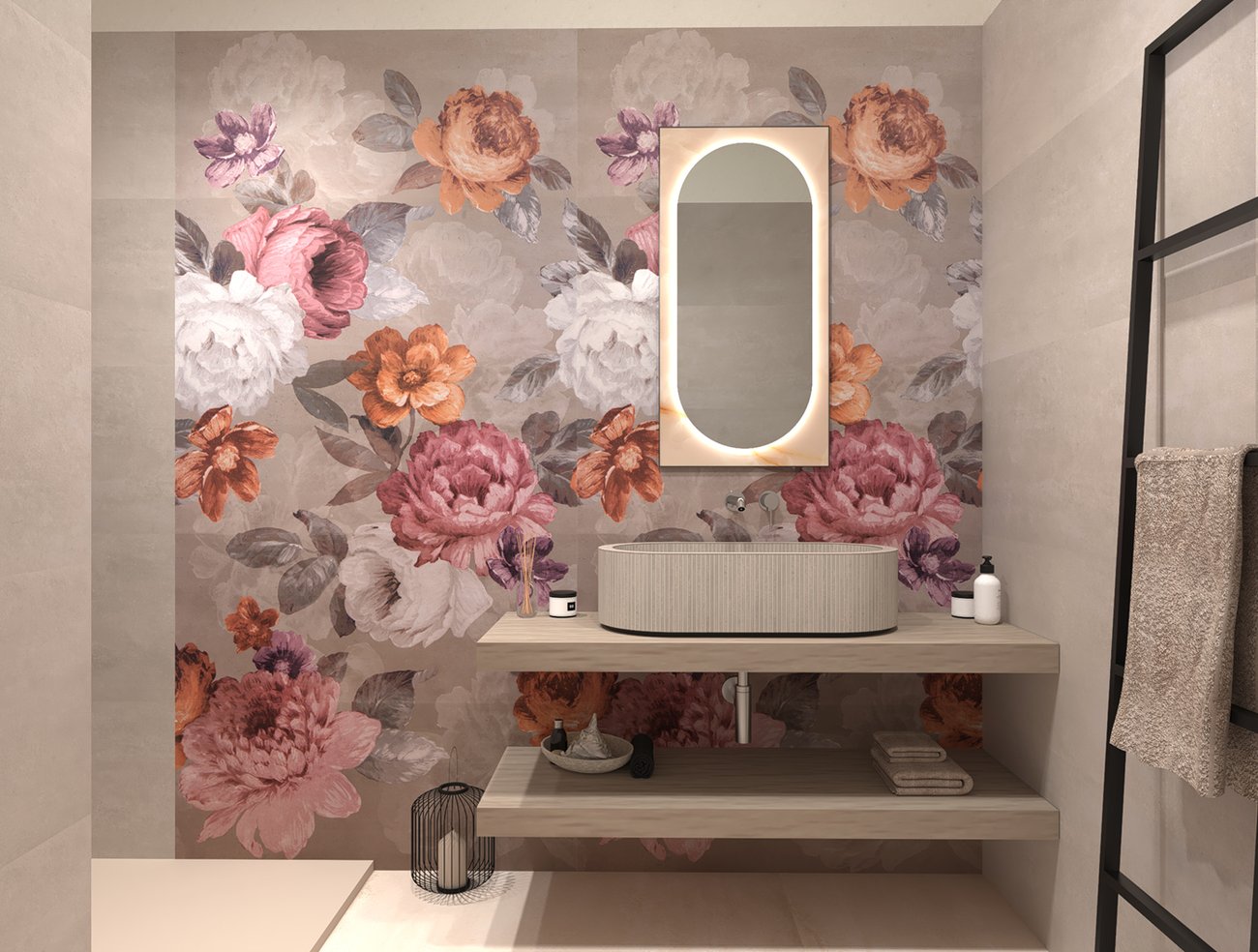 Image du projet de salle de bains de forme Rectangulaire, réalisée avec des carreaux de sol YLICO et carreaux muraux YLICO