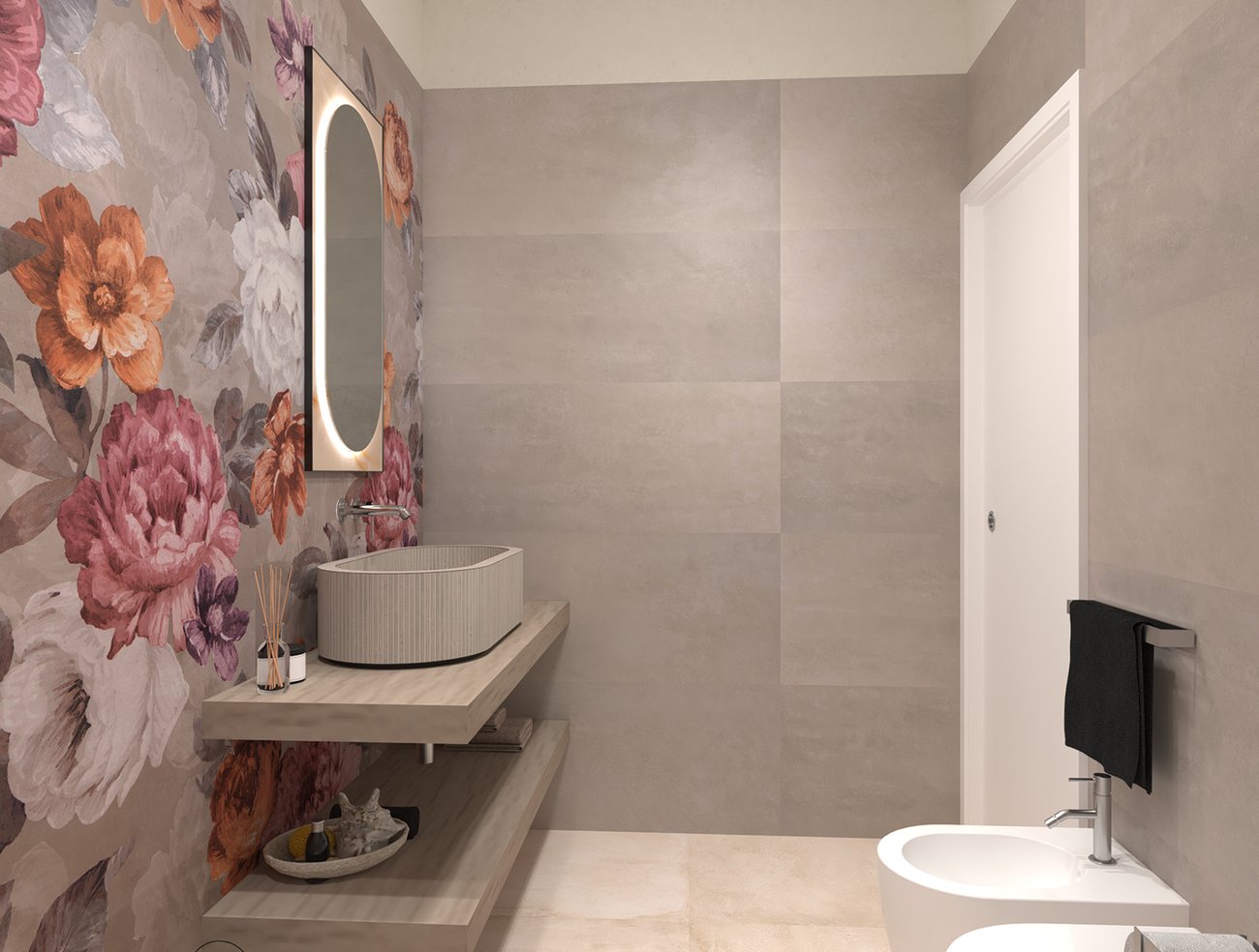 Image du projet de salle de bains de forme Rectangulaire, réalisée avec des carreaux de sol YLICO et carreaux muraux YLICO