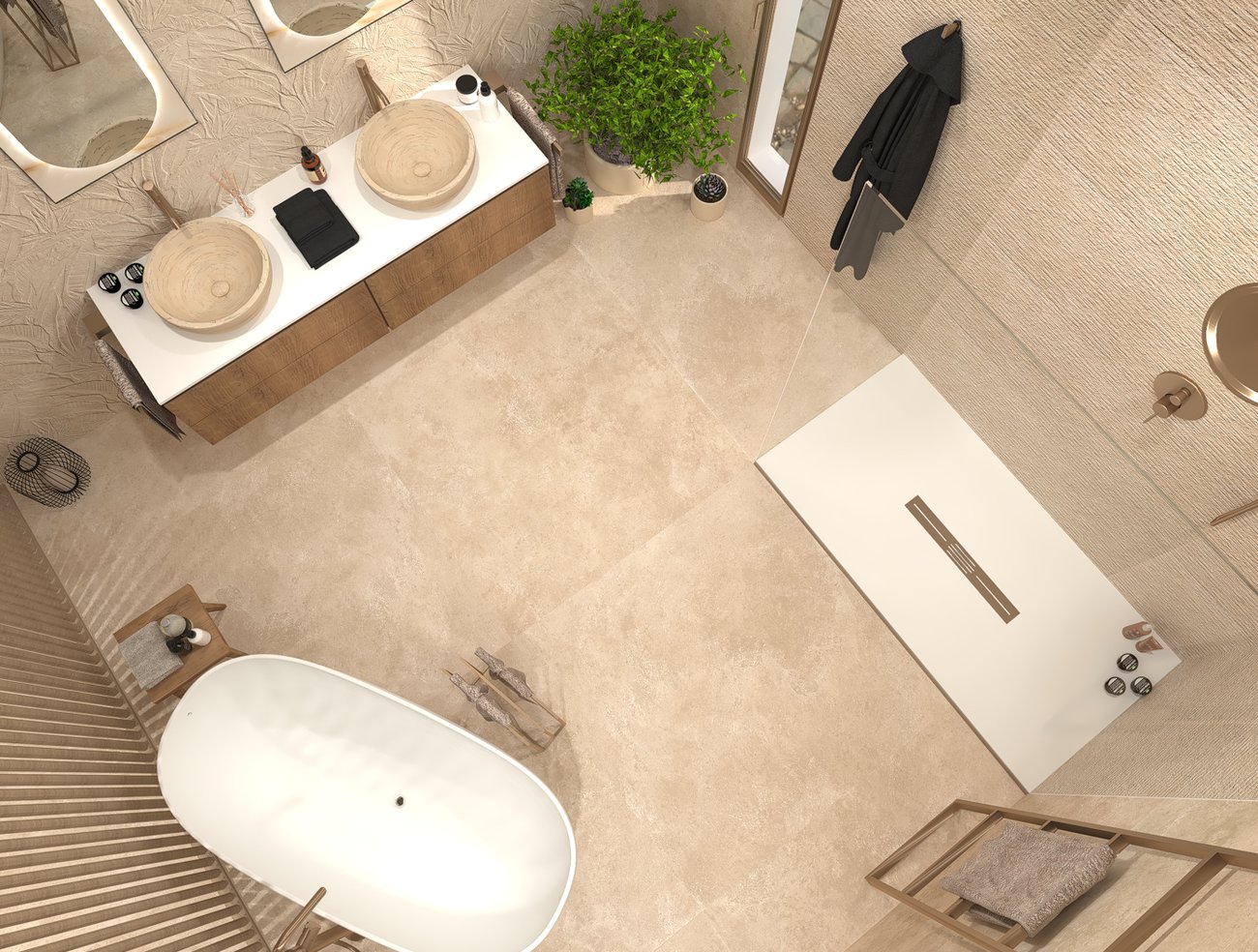 Bathroom design image in Squared shape, created with floor tiles NOBU and wall tiles NOBU