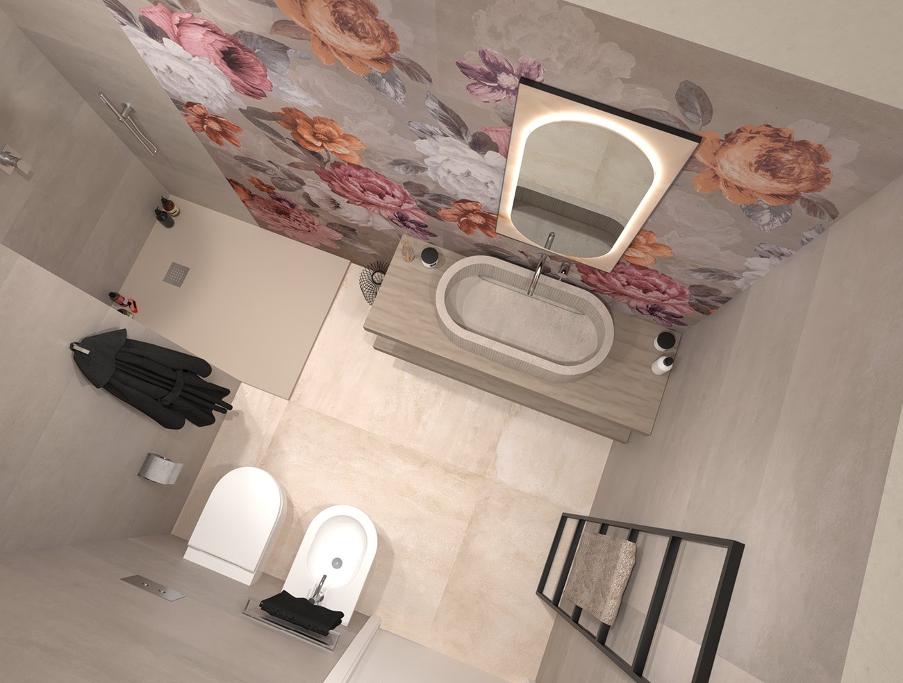 Image du projet de salle de bains de forme Rectangulaire, réalisée avec des carreaux de sol YLICO et carreaux muraux YLICO