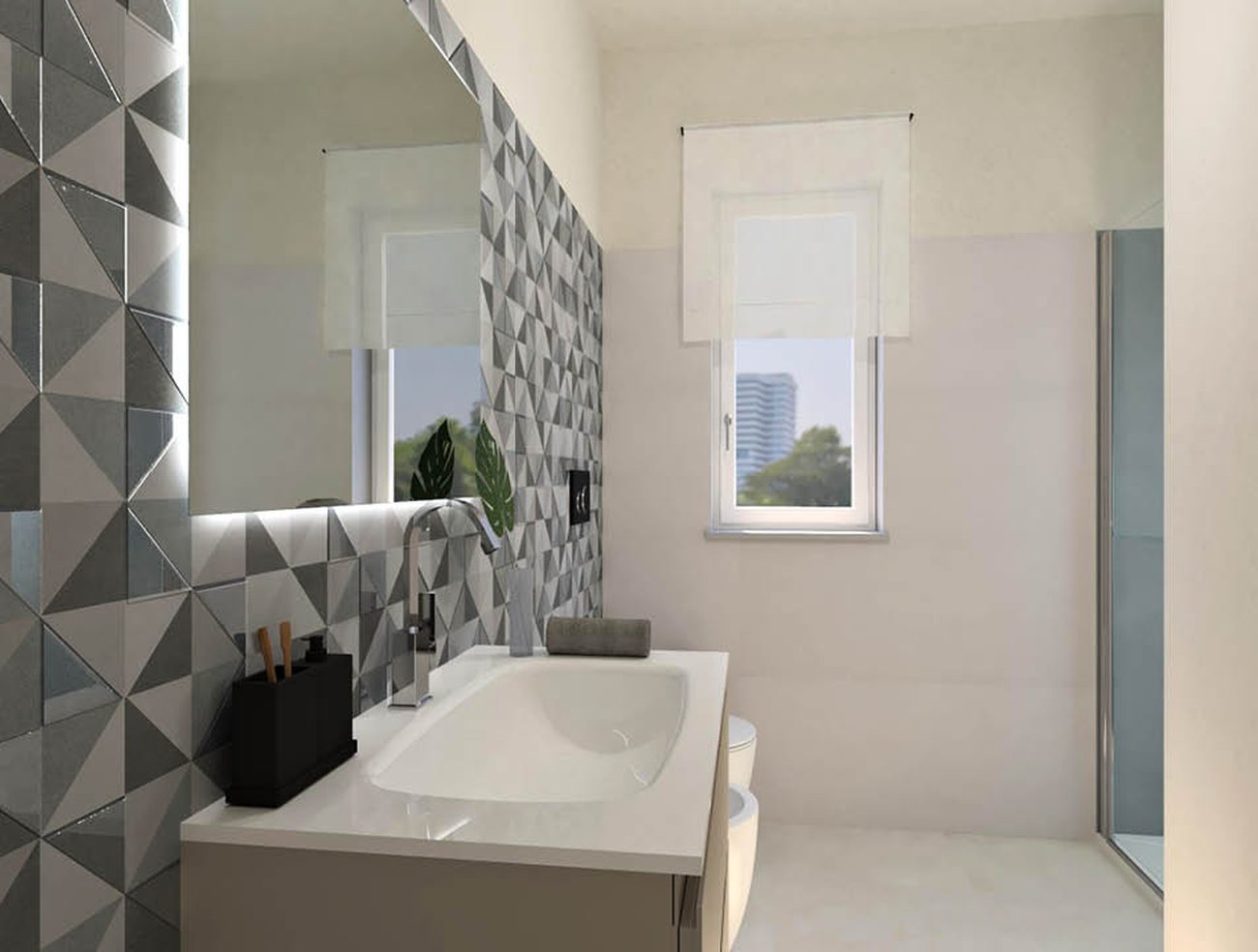 Imagen del proyecto de baño con forma Rectangular, realizada con baldosas de suelo MILANO MOOD y baldosas de pared MILANO MOOD