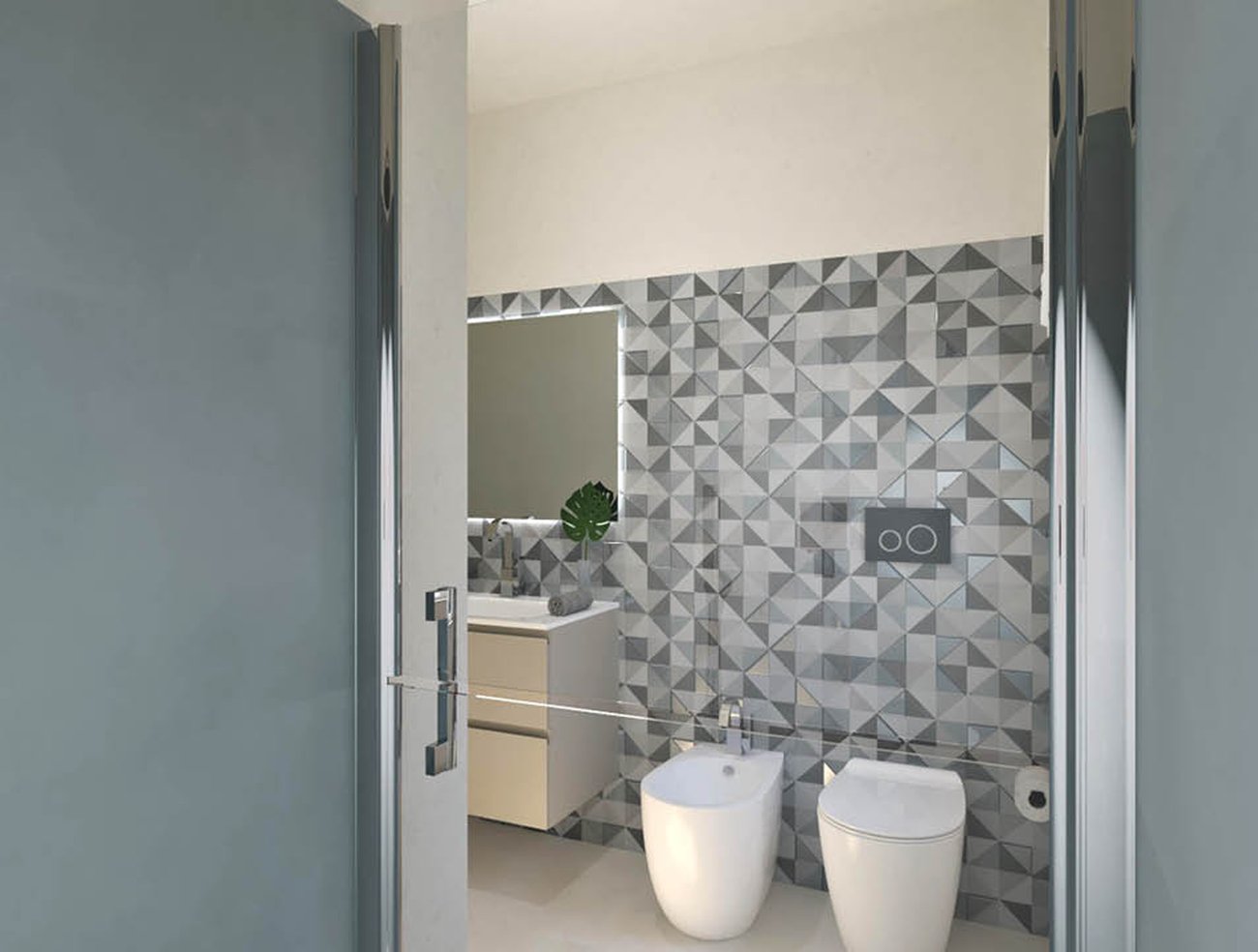 Imagen del proyecto de baño con forma Rectangular, realizada con baldosas de suelo MILANO MOOD y baldosas de pared MILANO MOOD