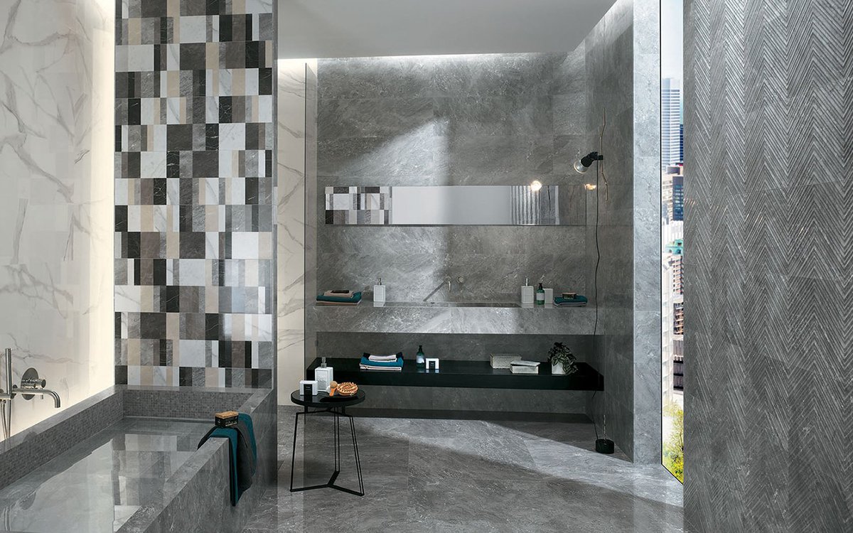 Material and shiny textures for bathroom tiles