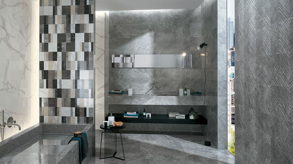 Material and shiny textures for bathroom tiles